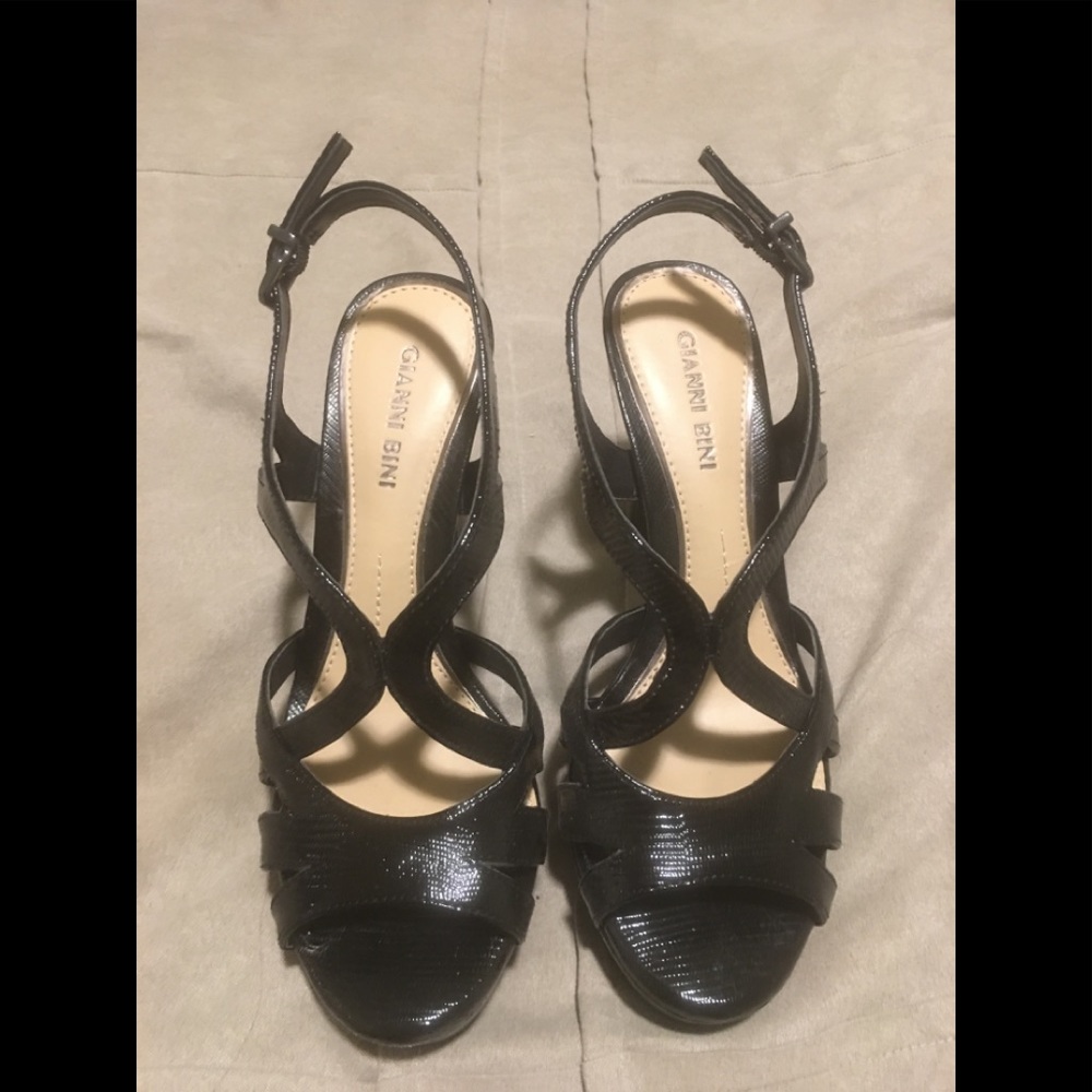 Black strappy leather heels